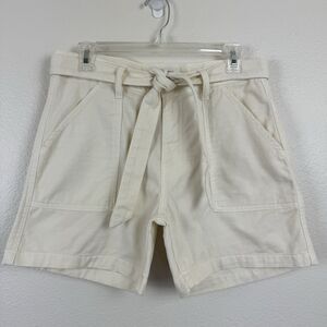 Lucky Brand Relaxed Short High Waisted Tie Belt Cream Cotton Denim Shorts 2